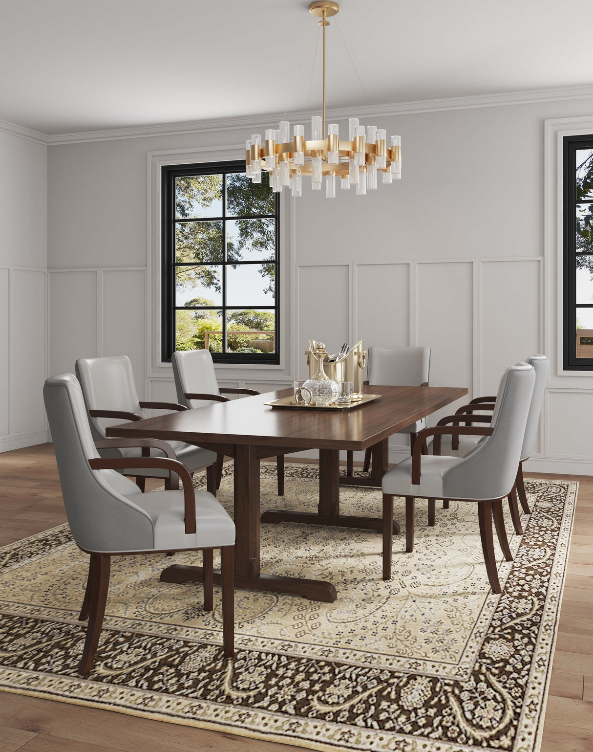 Shubert Faux Leather and Velvet Dining Armchair in Light Grey by Manhattan Comfort at Eve Furniture