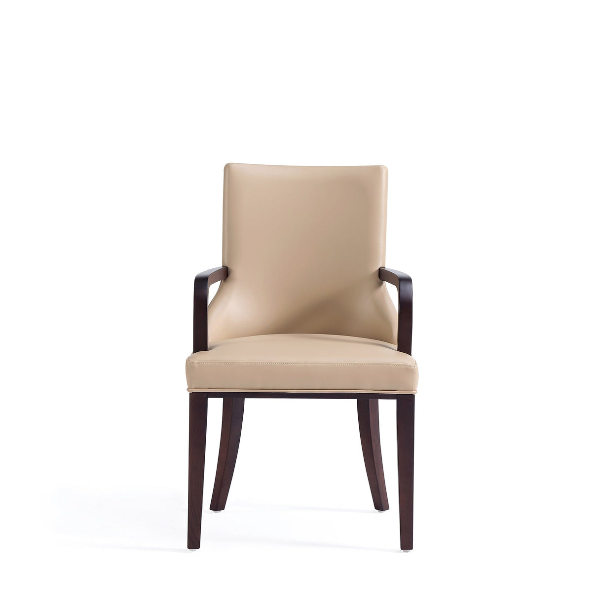 Shubert Faux Leather and Velvet Dining Armchair in Tan by Manhattan Comfort at Eve Furniture