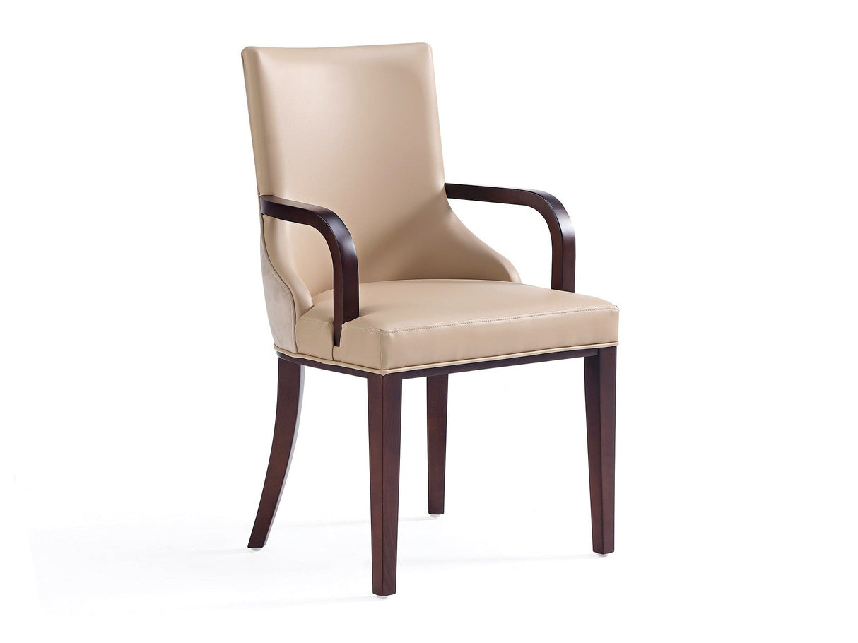 Shubert Faux Leather and Velvet Dining Armchair in Tan by Manhattan Comfort at Eve Furniture