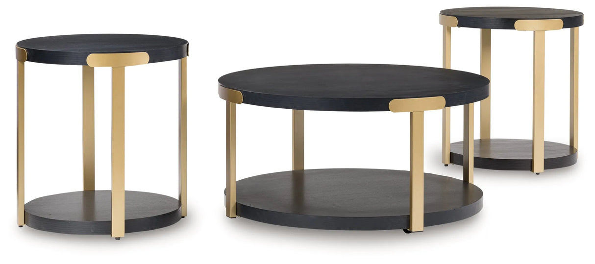 Shylore Black/Brass Finish Table (Set of 3) by Ashley at Eve Furniture
