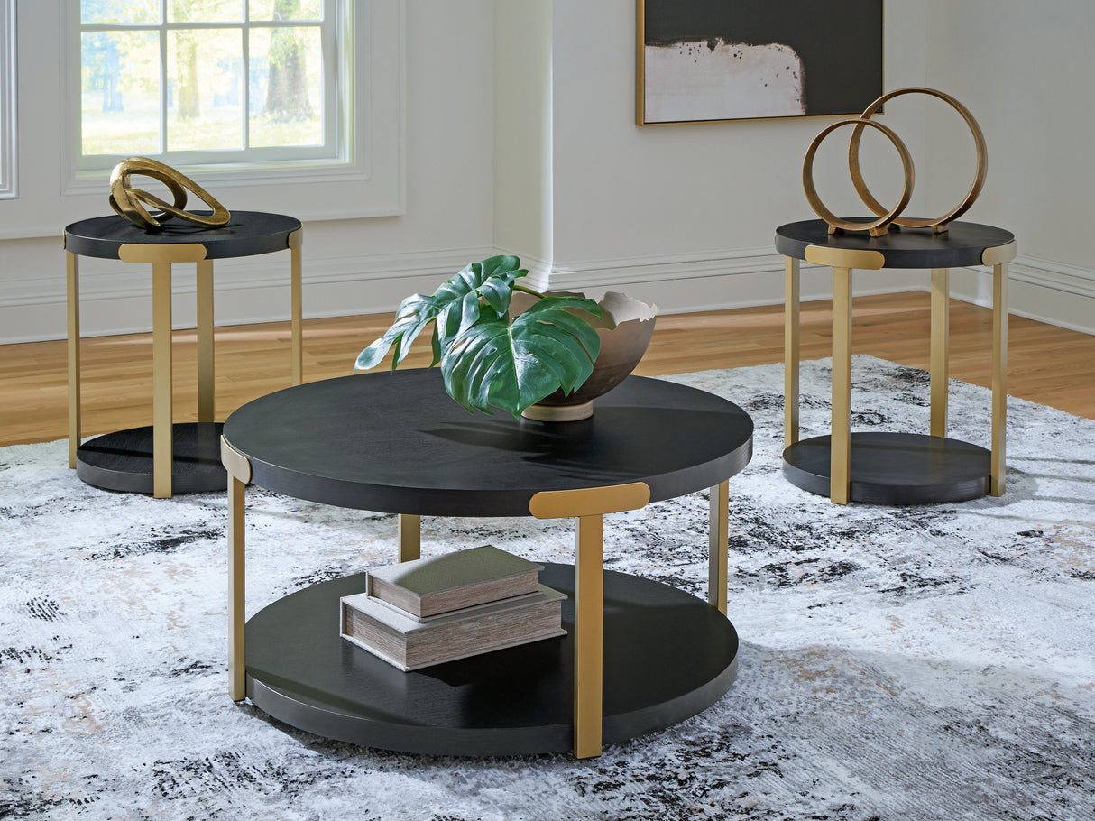 Shylore Black/Brass Finish Table (Set of 3) by ASHLEY FURNITURE at Eve Furniture