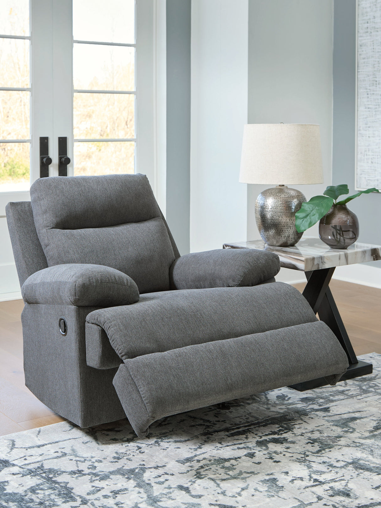 Side-Swipe Charcoal Manual Recliner by Ashley at Eve Furniture