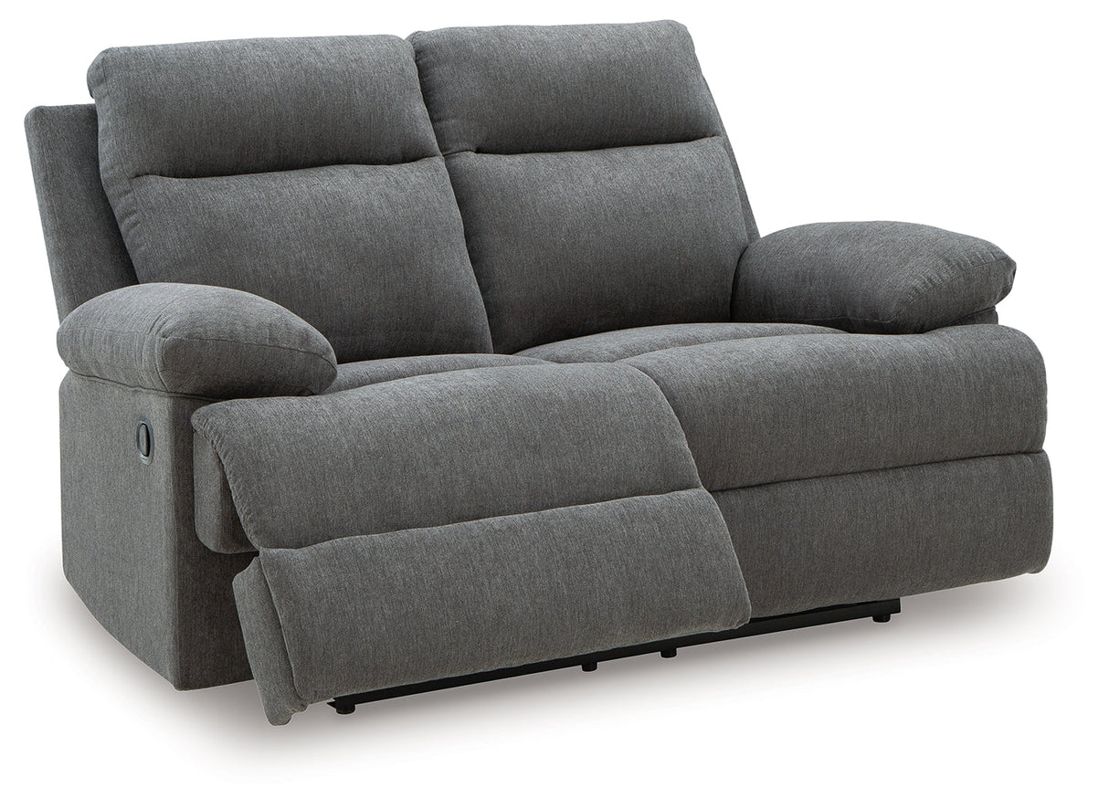 Side-Swipe Charcoal Manual Reclining Loveseat by Ashley at Eve Furniture