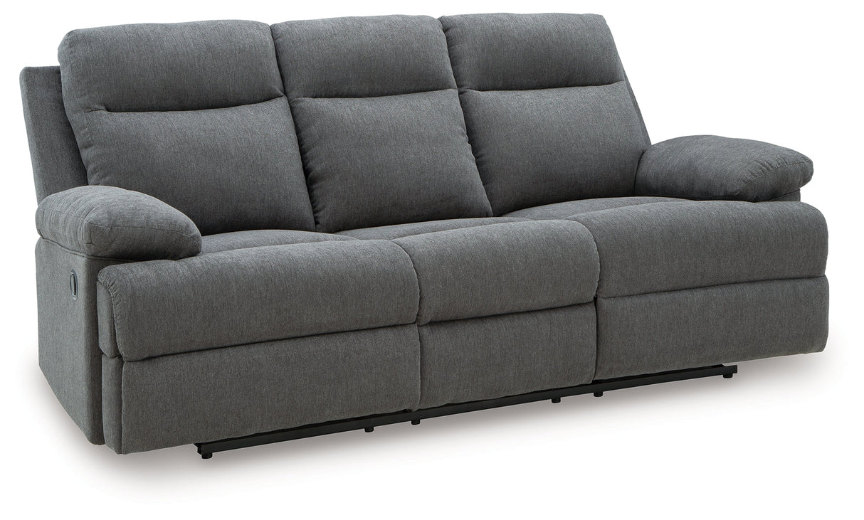 Side-Swipe Charcoal Manual Reclining Sofa with Drop Down Table by Ashley at Eve Furniture
