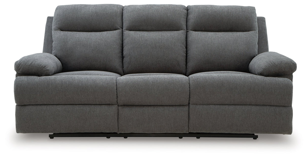 Side-Swipe Charcoal Manual Reclining Sofa with Drop Down Table by Ashley at Eve Furniture