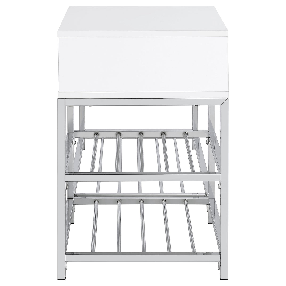 Siega White High Gloss/Chrome 1-Drawer Shoe Storage Entryway Bench by Coaster at Eve Furniture