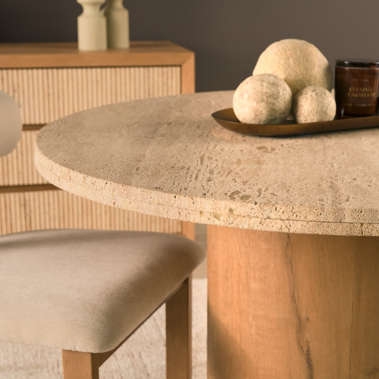 Siena 42" Round Travertine Pedestal Dining Table by Mercana at Eve Furniture