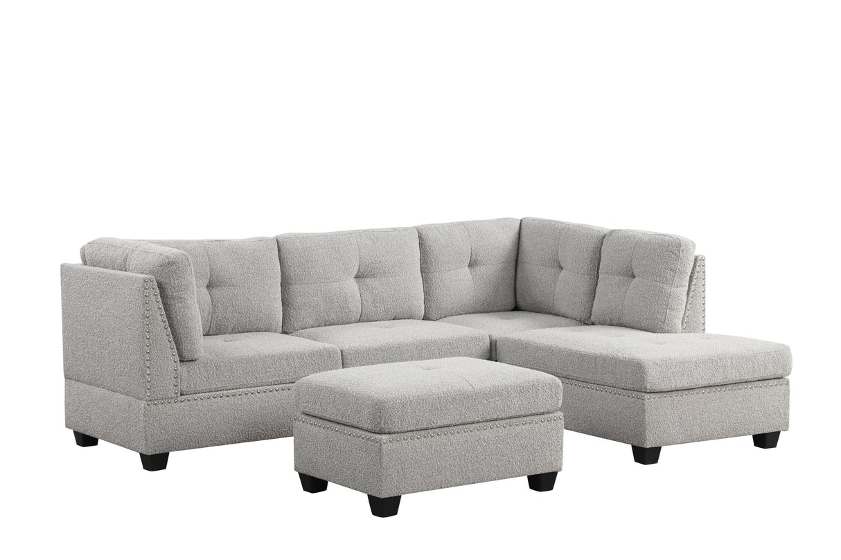 Sienna Boucle Gray Sectional with Ottoman by Happy Homes at Eve Furniture