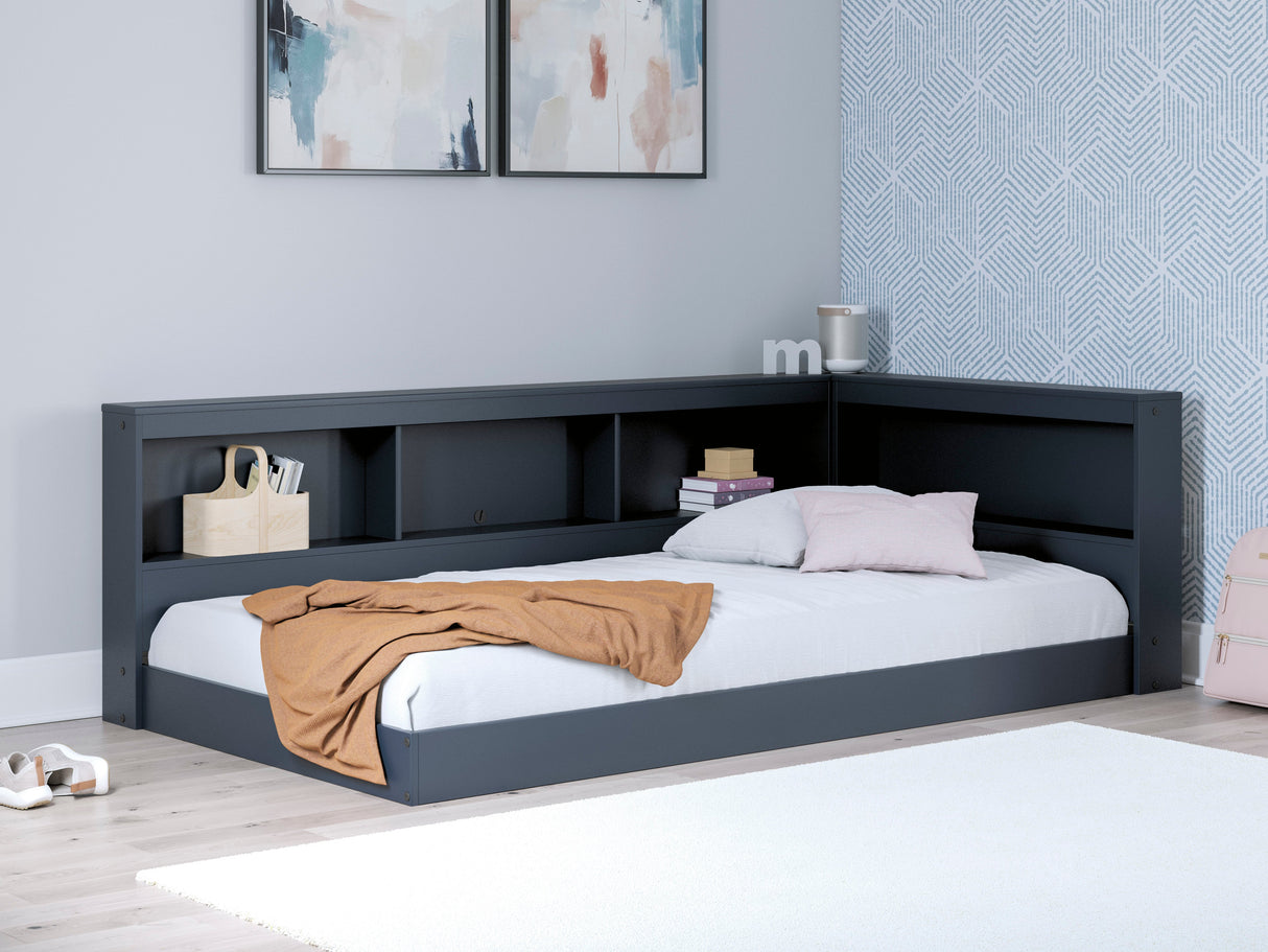 Simmenfort Navy Blue Twin Bookcase Corner Storage Bed by Ashley at Eve Furniture