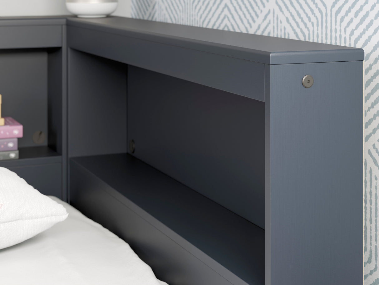 Simmenfort Navy Blue Twin Bookcase Corner Storage Bed by Ashley at Eve Furniture