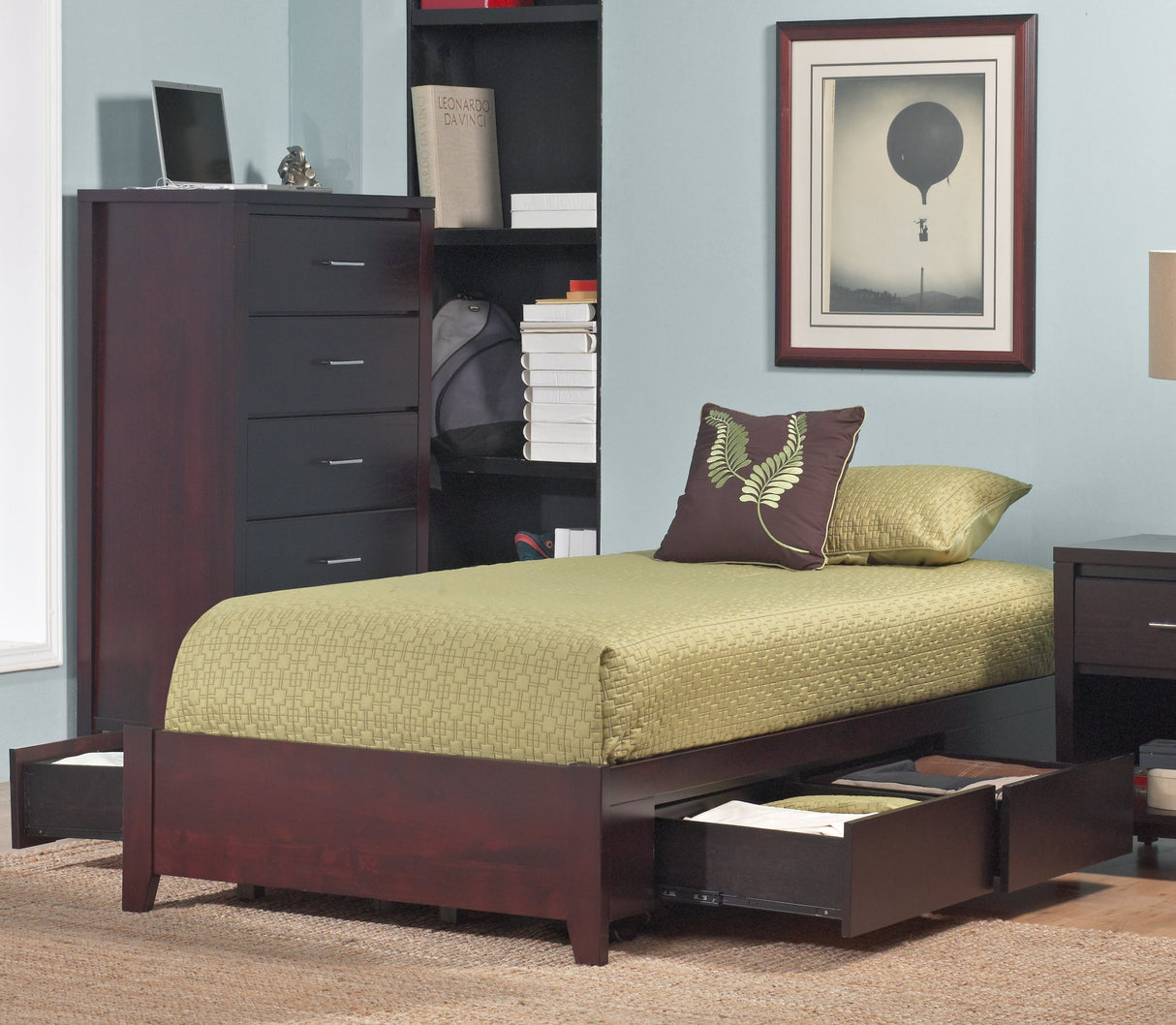 Simple Wood Twin Storage Bed in Espresso by Modus Furniture at Eve Furniture
