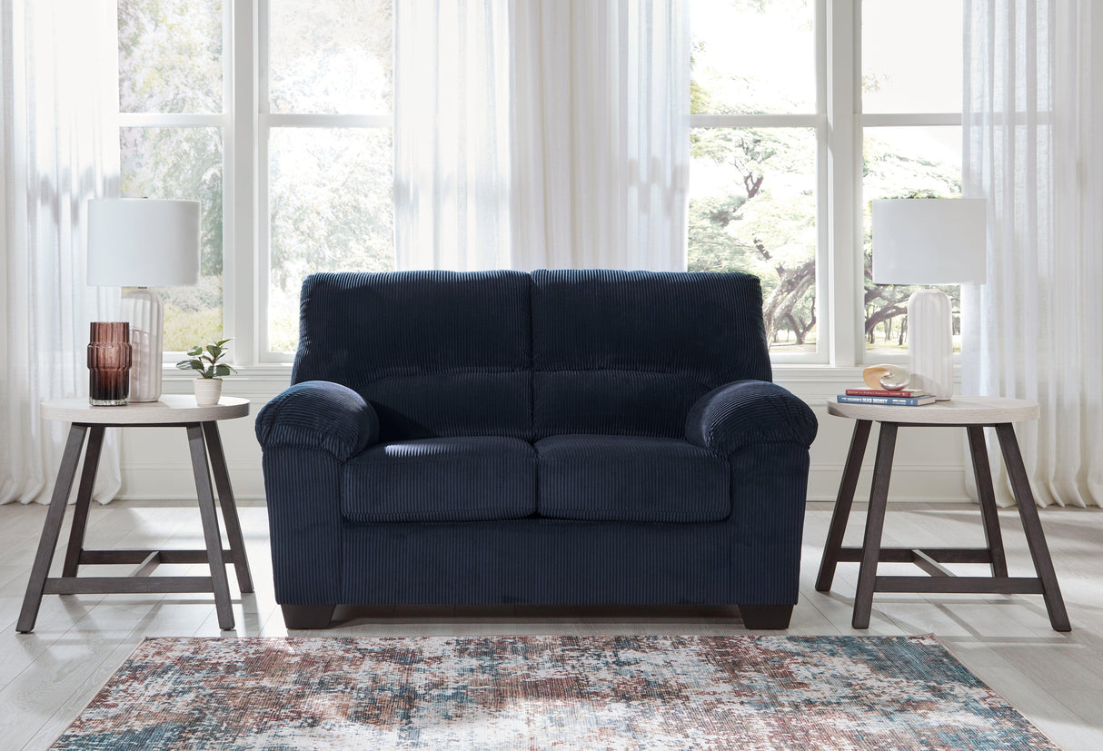 SimpleJoy Navy Loveseat by Ashley at Eve Furniture