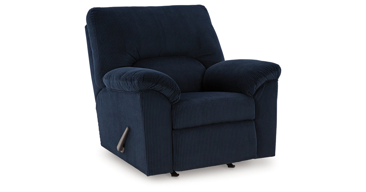 SimpleJoy Navy Recliner by Ashley at Eve Furniture