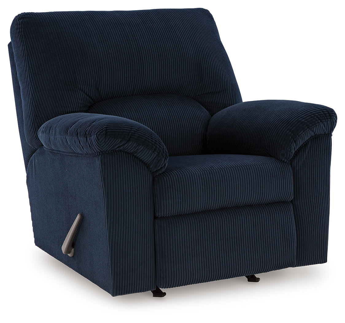 SimpleJoy Navy Recliner by Ashley at Eve Furniture