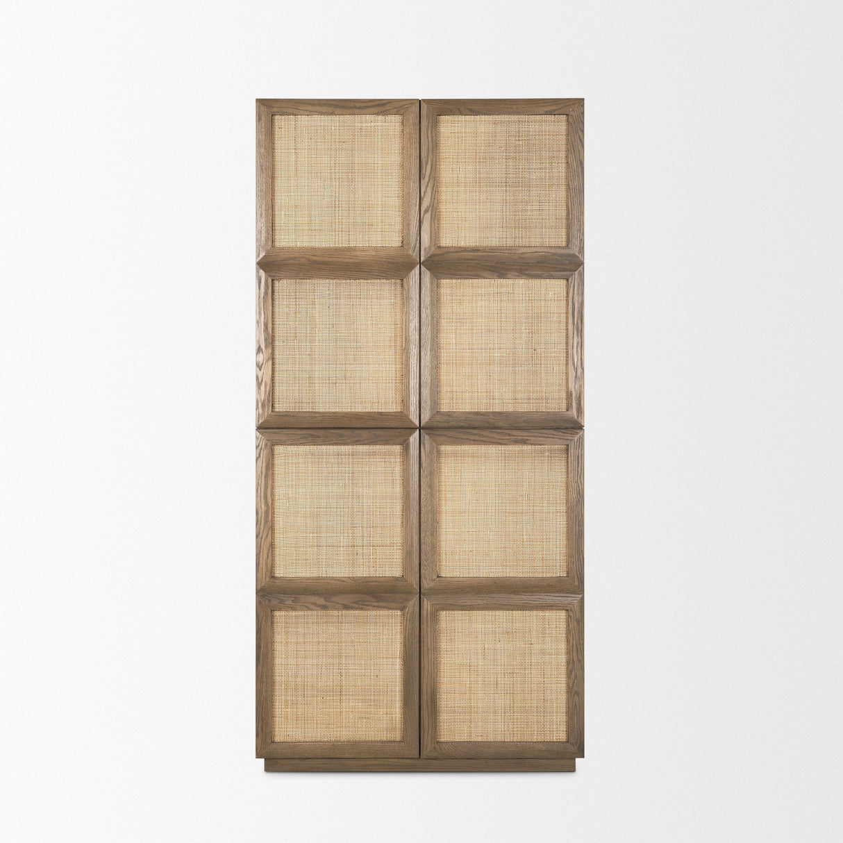 Sina Brown Oak Wood w/ Natural Rattan 2 Door Curio Cabinet by Mercana at Eve Furniture
