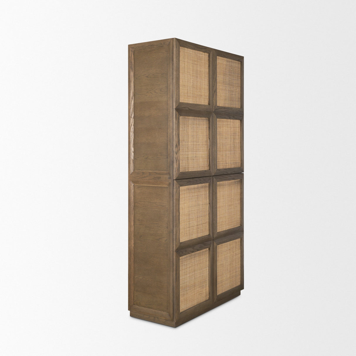 Sina Brown Oak Wood w/ Natural Rattan 2 Door Curio Cabinet by Mercana at Eve Furniture