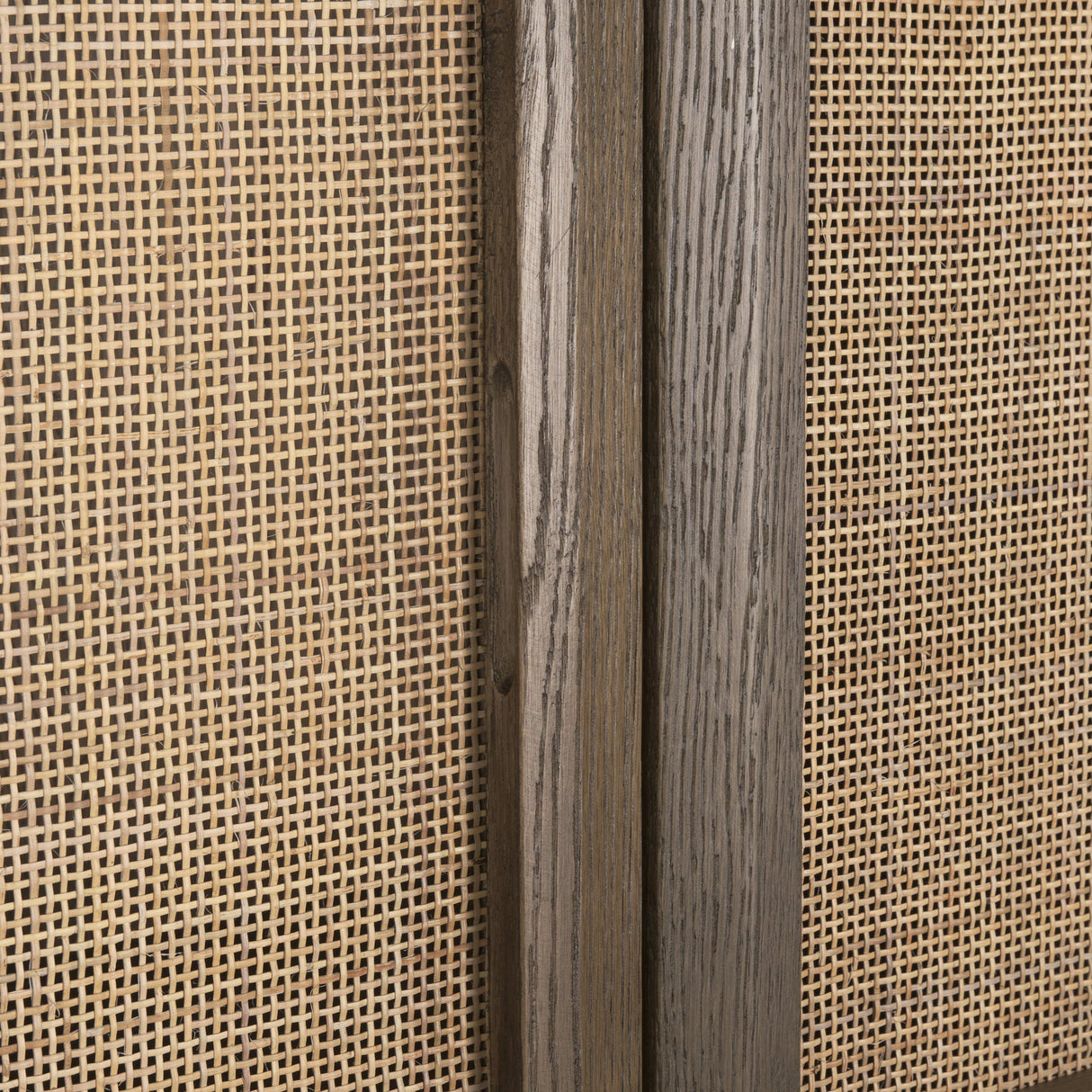 Sina Brown Oak Wood w/ Natural Rattan 2 Door Curio Cabinet by Mercana at Eve Furniture