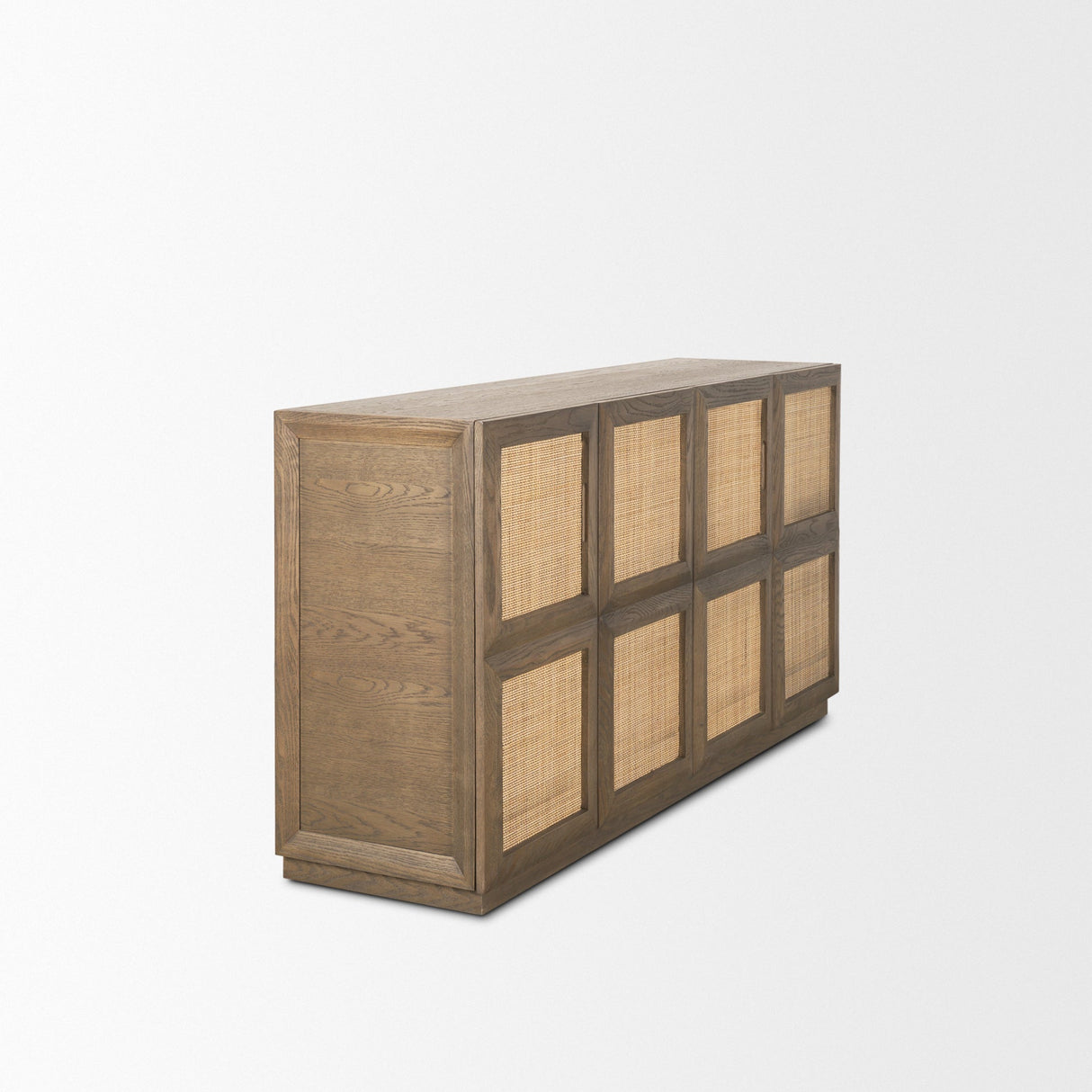 Sina Brown Oak Wood w/ Natural Rattan 4 Door Sideboard by Mercana at Eve Furniture