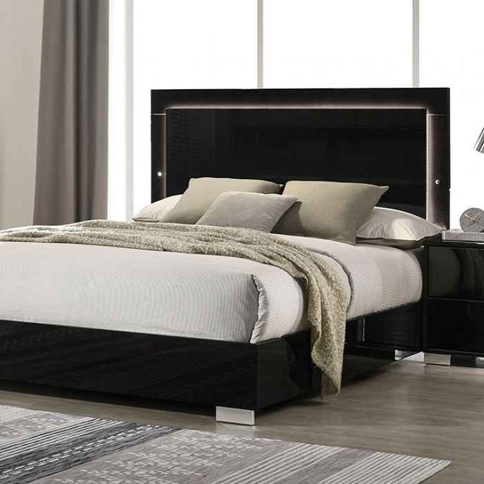 Sinistra Piano Black 5-Piece Queen Bedroom Set by Furniture of America at Eve Furniture