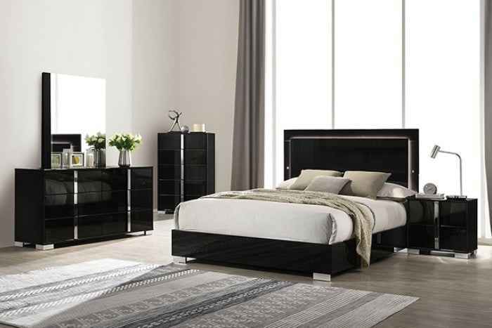 Sinistra Piano Black 5-Piece Queen Bedroom Set by Furniture of America at Eve Furniture