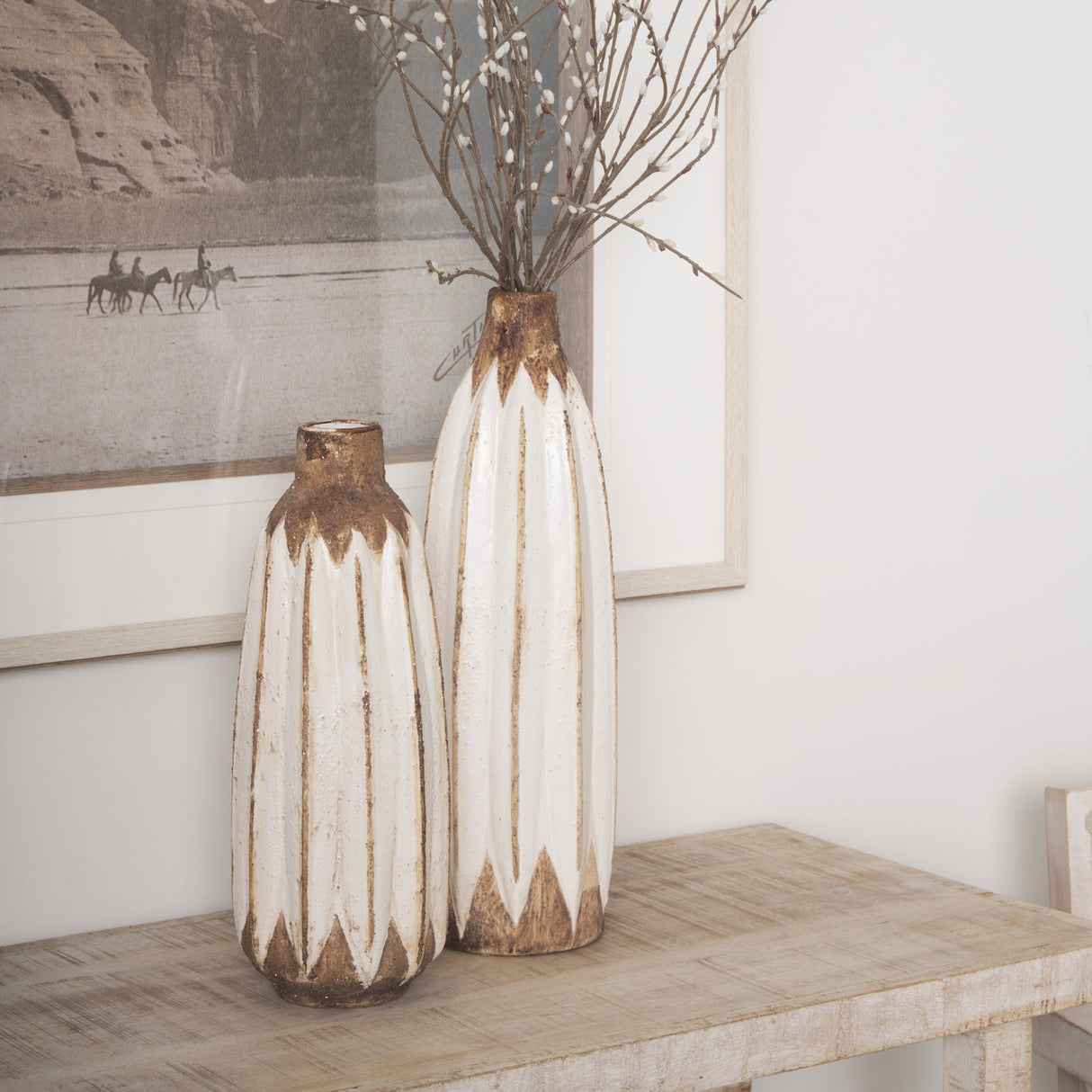 Sisko I Short Rustic Brown White Ceramic Vase by Mercana at Eve Furniture