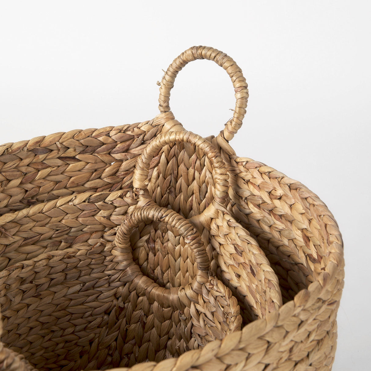 Sivan (Set of 3) Light Brown Water Hyacinth Round Basket W/ Handles by Mercana at Eve Furniture