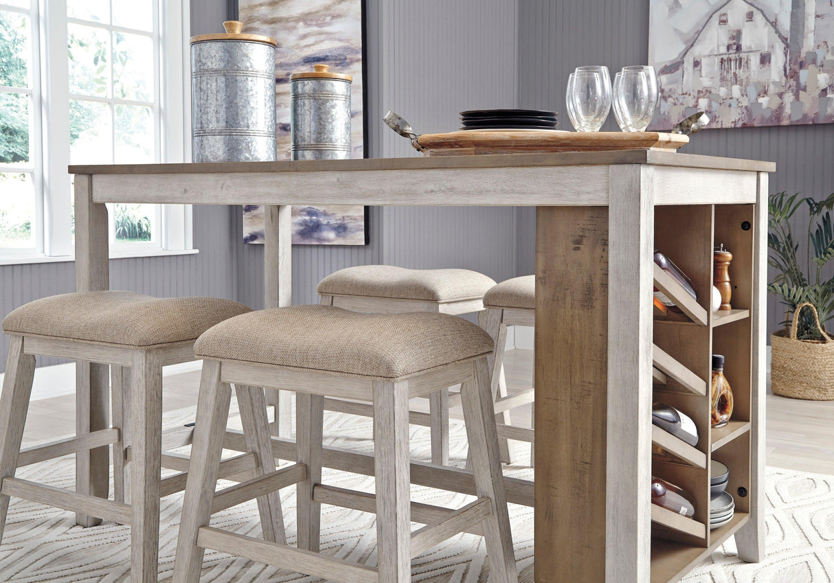 Skempton White And Light Brown 5-Piece Counter Height Set with Stools by Ashley at Eve Furniture
