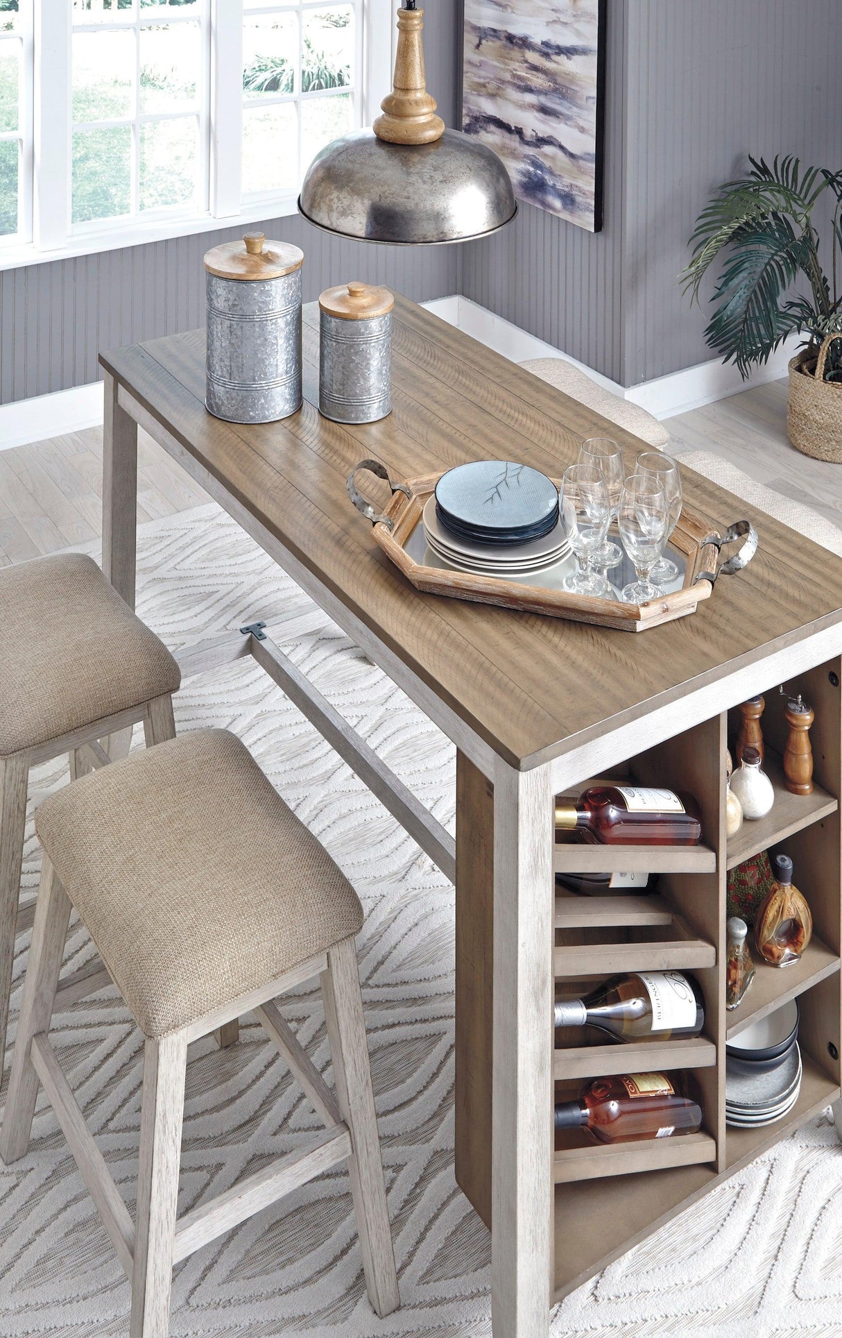 Skempton White And Light Brown 5-Piece Counter Height Set with Stools by Ashley at Eve Furniture
