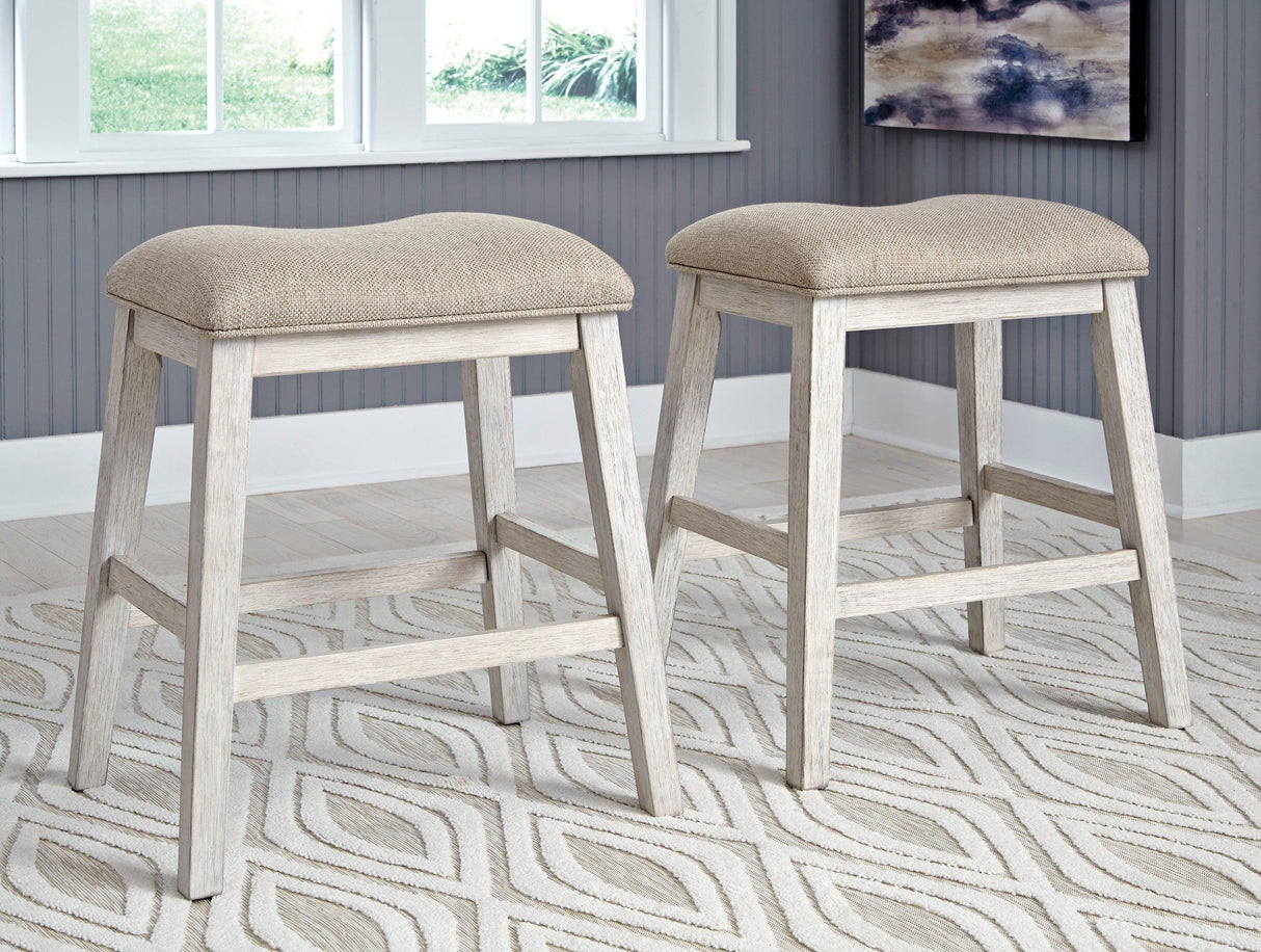 Skempton White And Light Brown 5-Piece Counter Height Set with Stools by Ashley at Eve Furniture