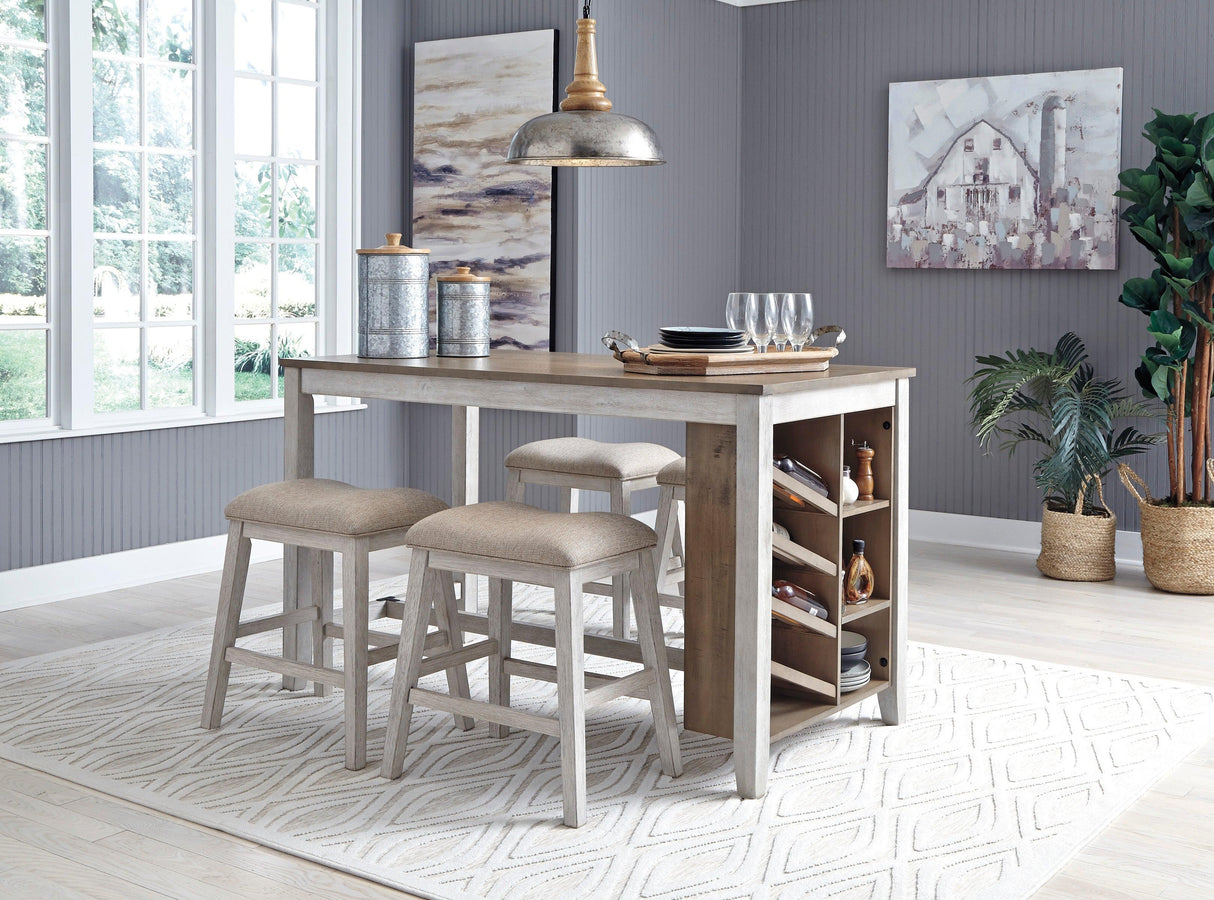 Skempton White And Light Brown 5-Piece Counter Height Set with Stools by Ashley at Eve Furniture