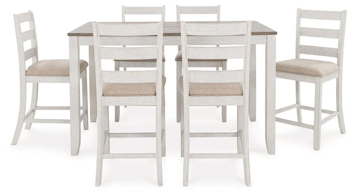 Skempton White And Light Brown Counter Height Dining Table and 6 Bar Stools by Ashley at Eve Furniture
