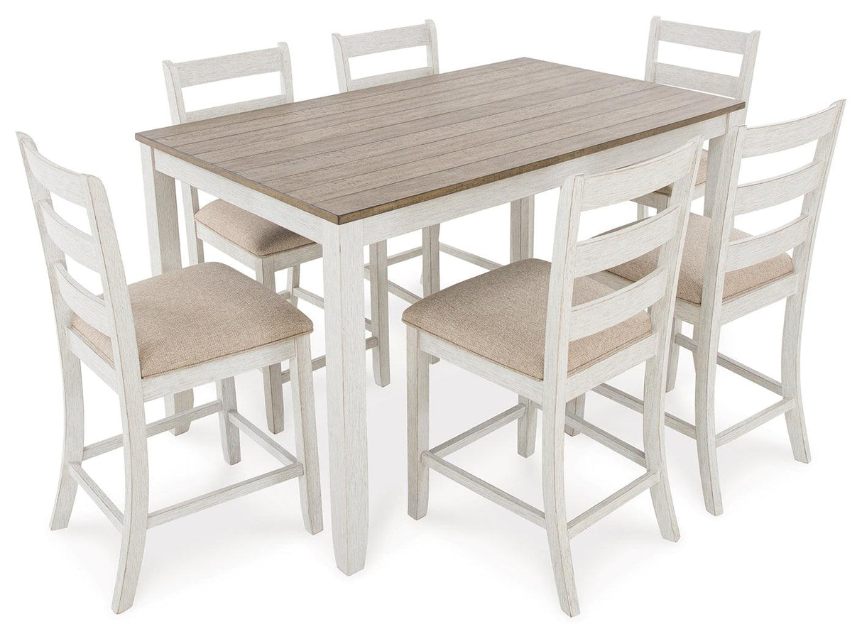 Skempton White And Light Brown Counter Height Dining Table and 6 Bar Stools by Ashley at Eve Furniture