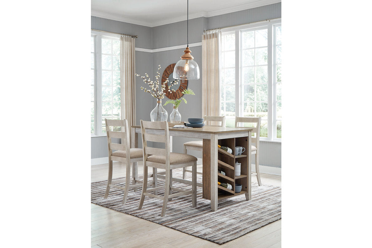 Skempton White/Light Brown Counter Height Dining Table and 4 Barstools by Ashley at Eve Furniture