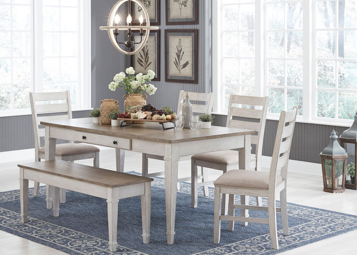 Skempton White/Light Brown Rectangular Dining Set by Ashley at Eve Furniture