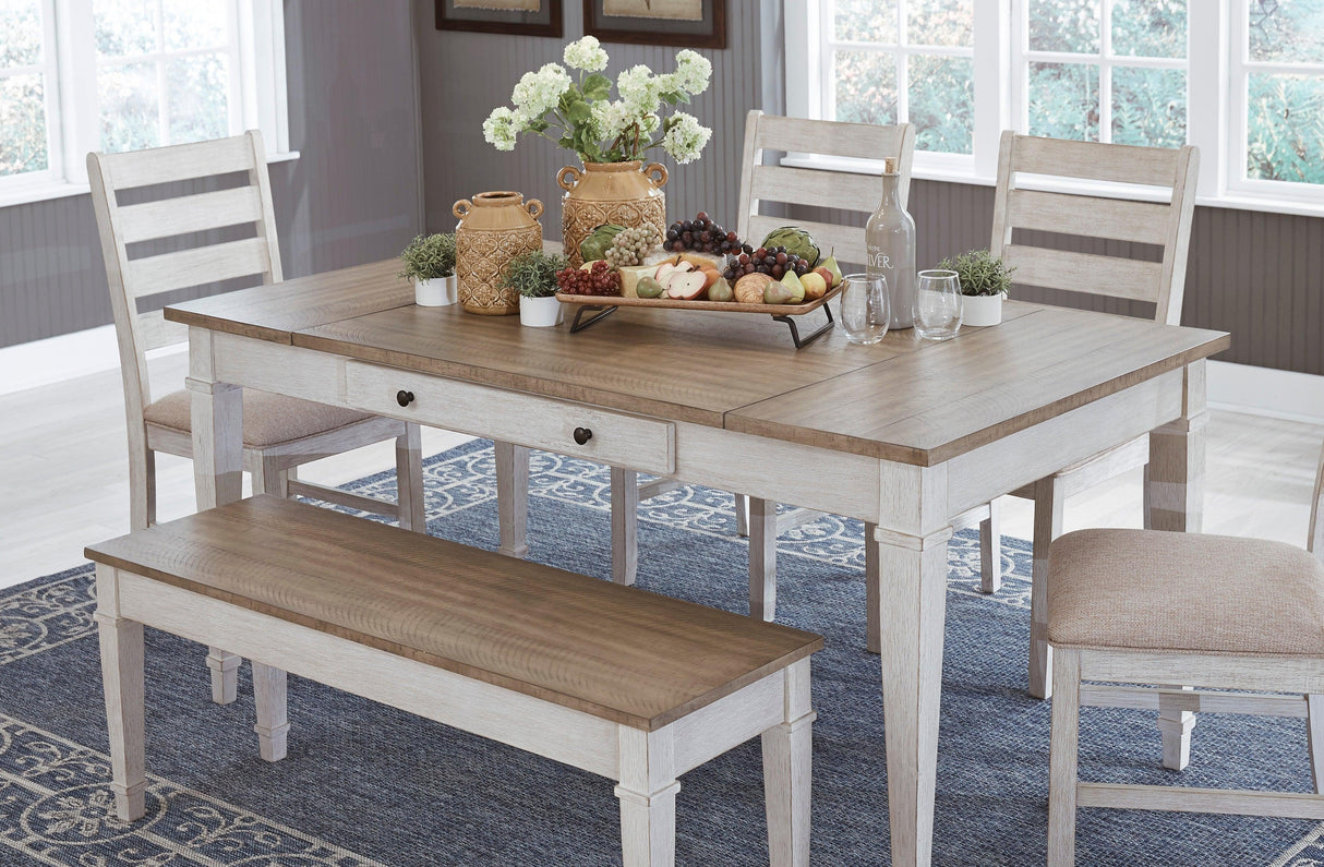 Skempton White/Light Brown Rectangular Dining Set by Ashley at Eve Furniture
