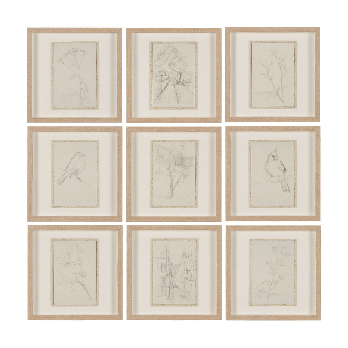 Sketch Collection (Set of 9) by Mercana Studio a Hand Embellished Framed Art Print Matted under Glas by Mercana at Eve Furniture