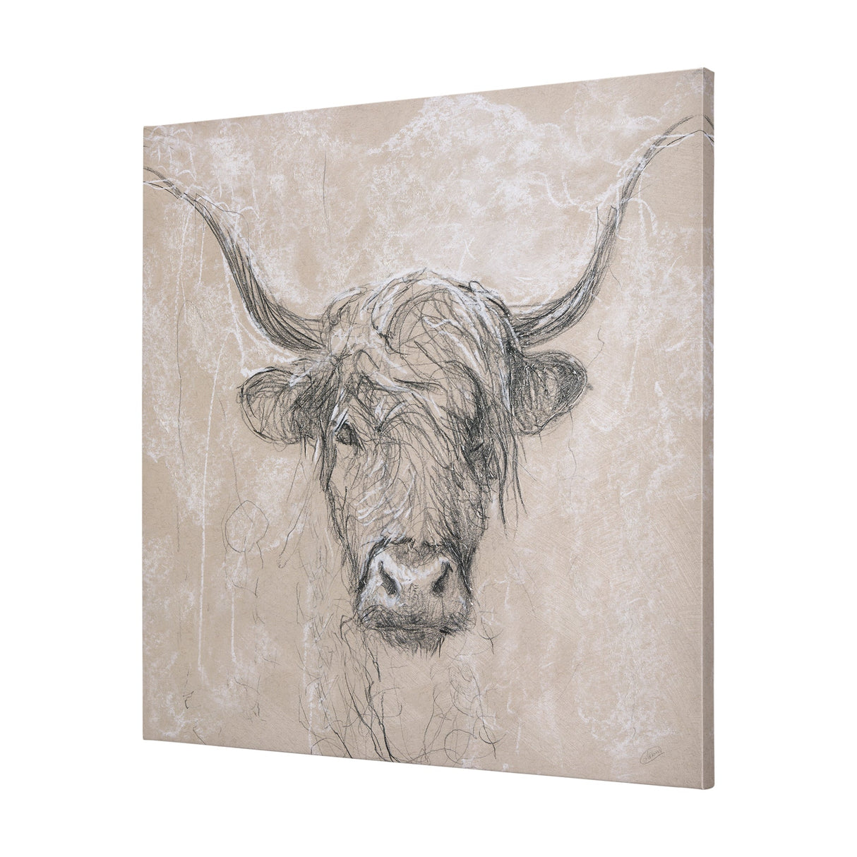 Sketch of animal VIII (Highland bull) by Mercana Studio a Hand Embellished Textured Canvas by Mercana at Eve Furniture