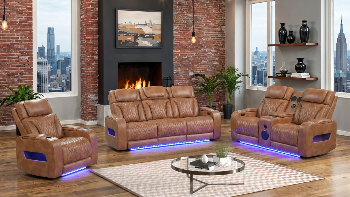 Skyline Brown 3-Piece Power Reclining Living Room Set by New Era Innovations at Eve Furniture