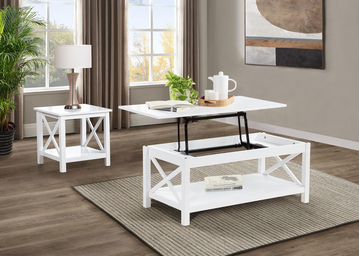 Skyview White 2-Piece Rectangular Lift Top Coffee Table Set by Coaster at Eve Furniture