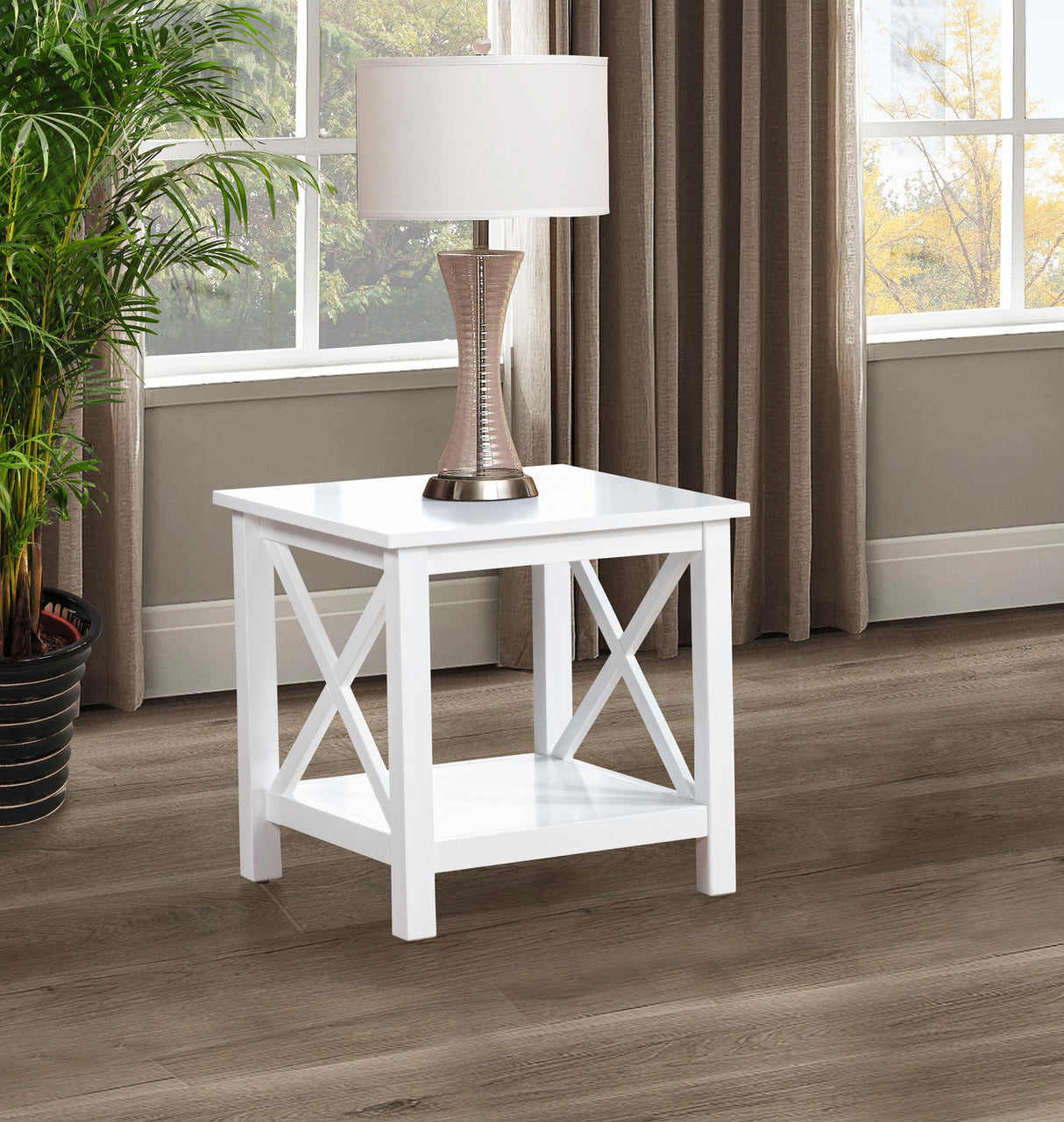 Skyview White Square Pine Wood Side End Table with Shelf by Coaster at Eve Furniture
