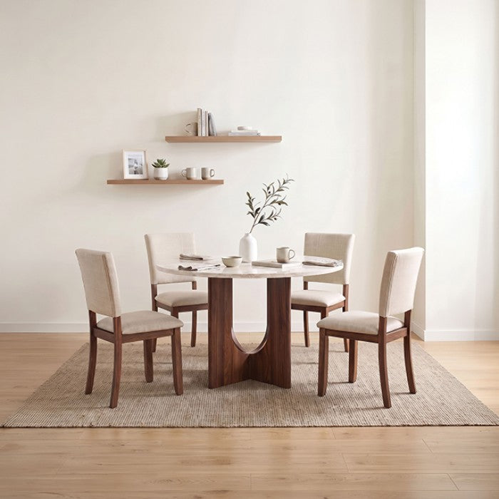 Oberto Walnut/Beige 5-Piece Dining Room Set