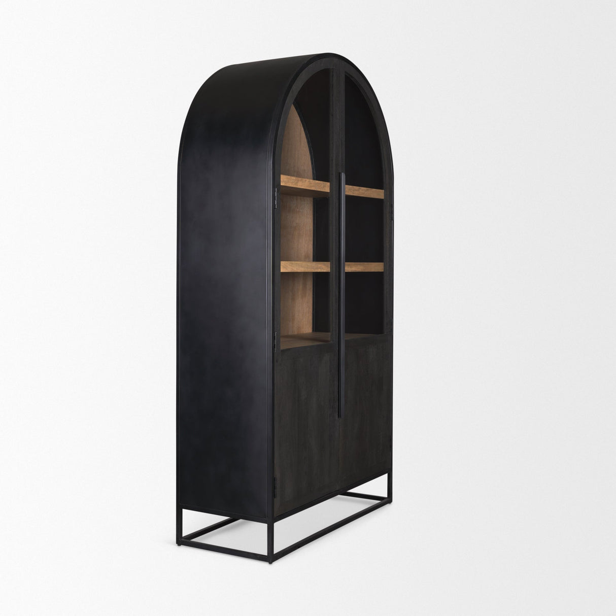 Sloan 42W x 80H Black Wood W/Black Metal Frame Arched Cabinet by Mercana at Eve Furniture
