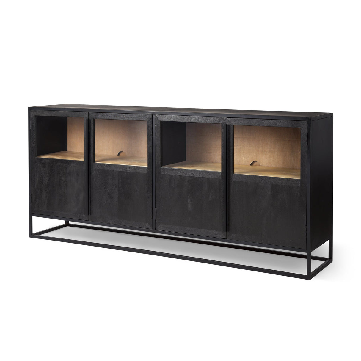 Sloan 80.0L x 17.0W x 36.0H Black Wood W/Black Metal Frame Sideboard by Mercana at Eve Furniture