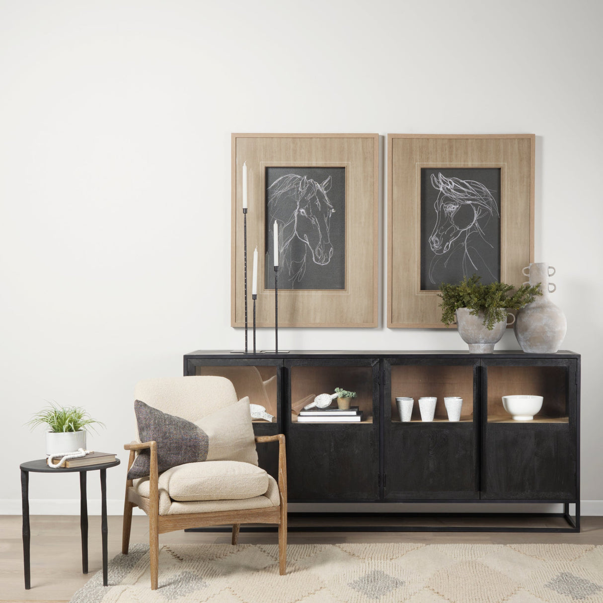 Sloan Black Wood W/Black Metal Frame Sideboard by Mercana at Eve Furniture