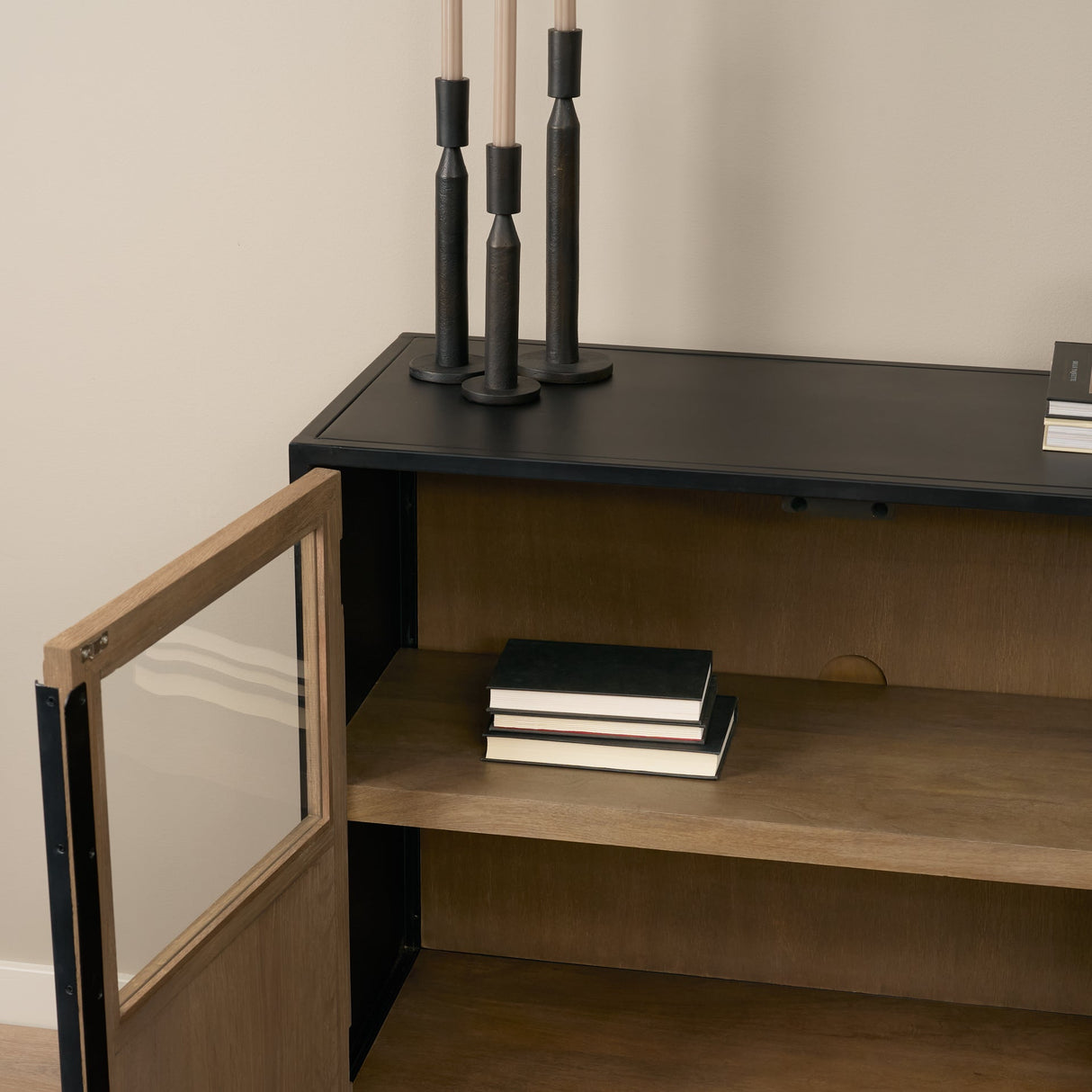 Sloan 40.0W Light Brown W/Black Metal Frame Accent Cabinet by Mercana at Eve Furniture