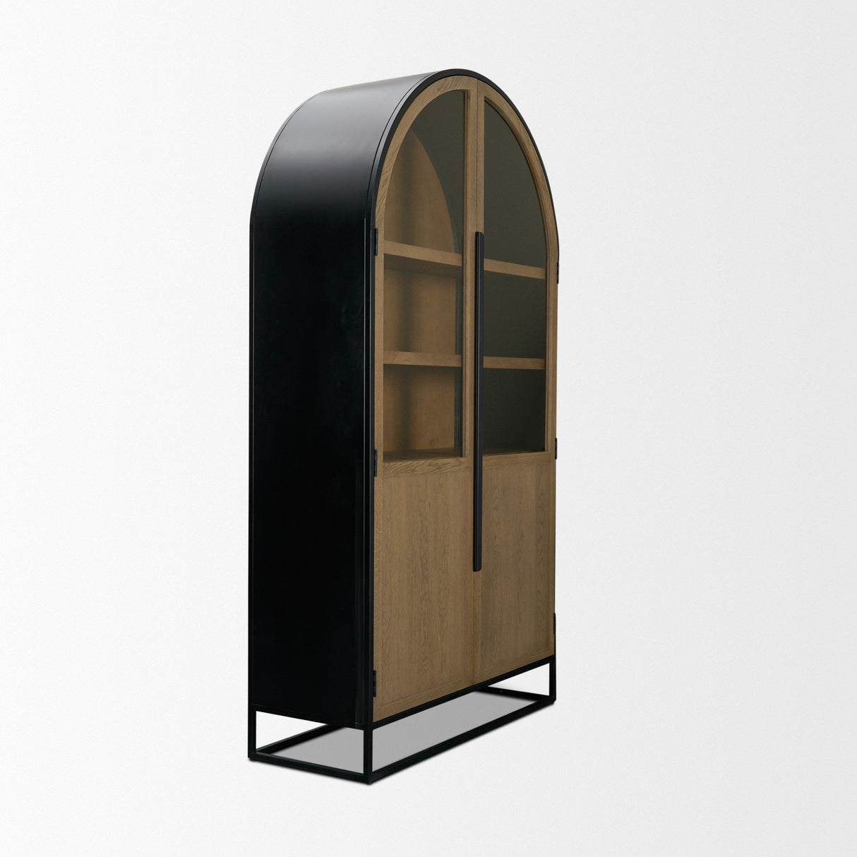 Sloan 47.5W x 80.5H Light Brown W/Black Metal Frame Arched Cabinet by Mercana at Eve Furniture
