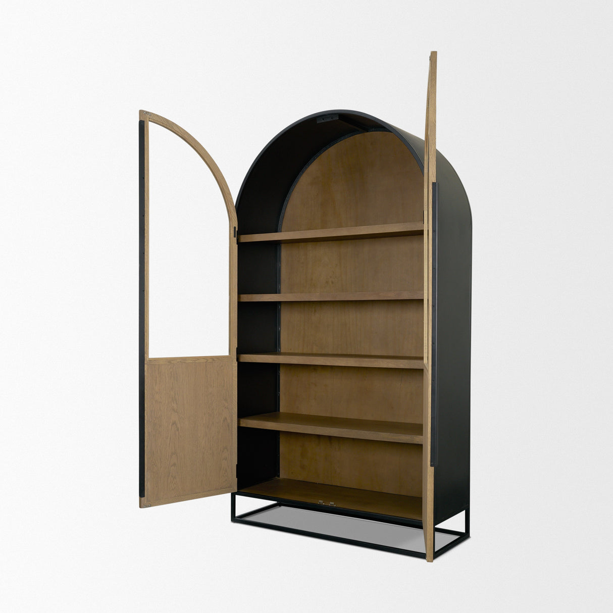 Sloan 47.5W x 80.5H Light Brown W/Black Metal Frame Arched Cabinet by Mercana at Eve Furniture