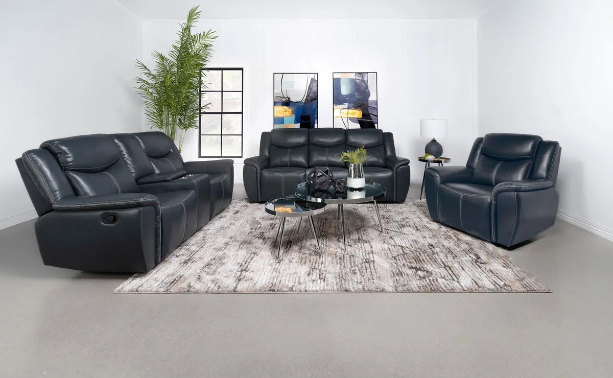 Sloane Blue 3-Piece Upholstered Motion Reclining Sofa Set by Coaster at Eve Furniture