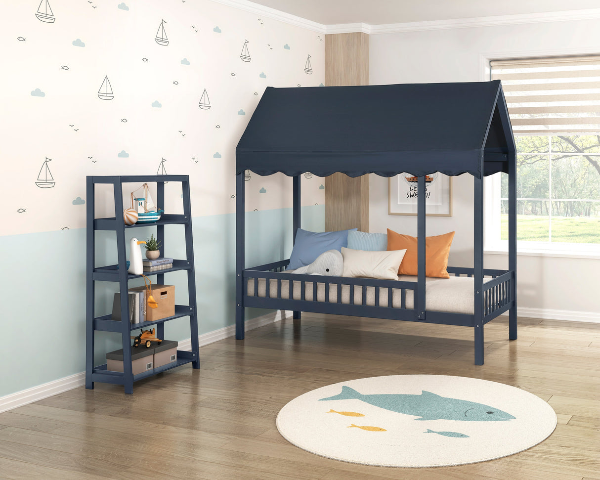 Sloane Navy Blue Bookcase with 4 Fixed Shelves by Homelegance at Eve Furniture