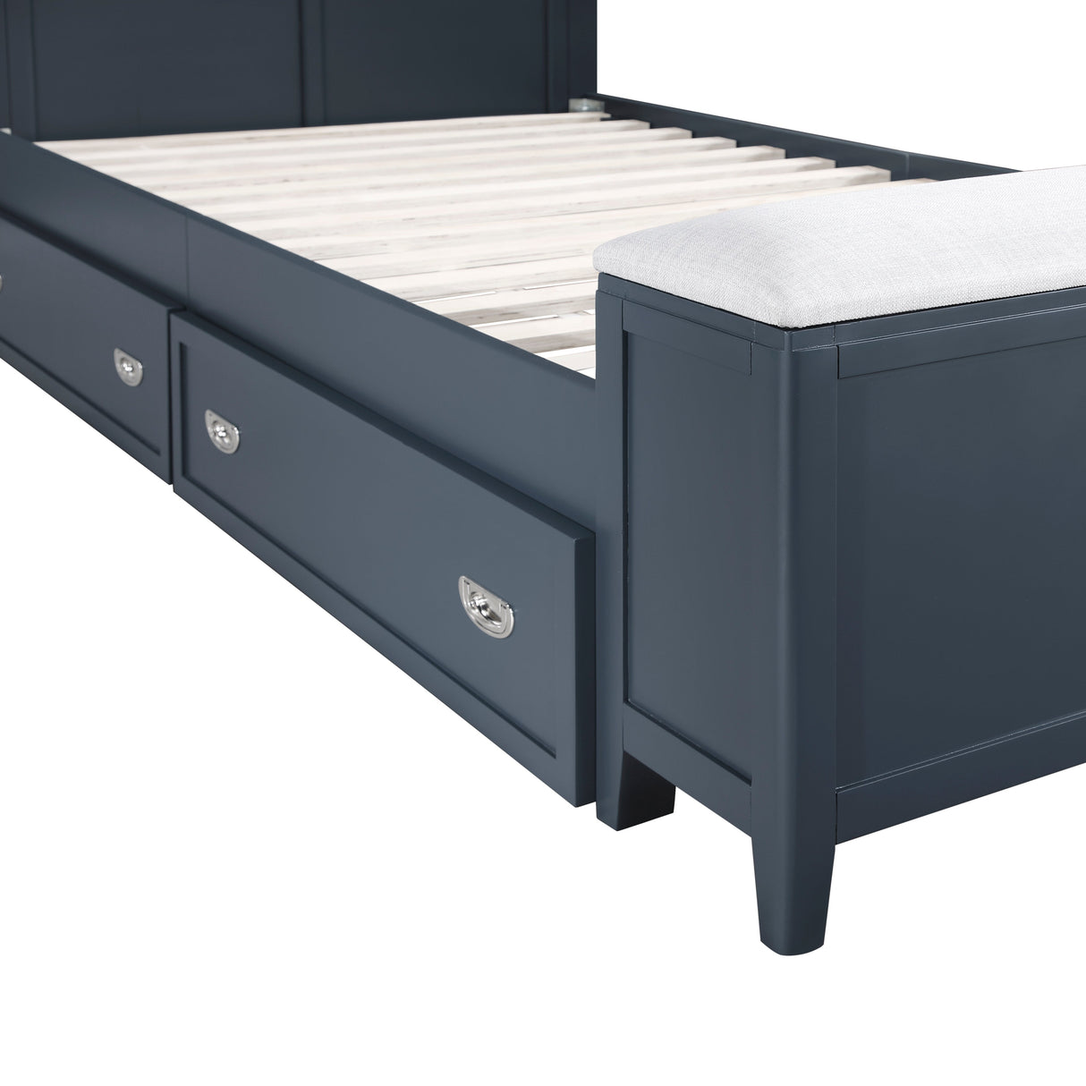 Sloane Navy Blue Twin Bookcase Bed with Hidden Desk, Stool and Storage Bench by Homelegance at Eve Furniture
